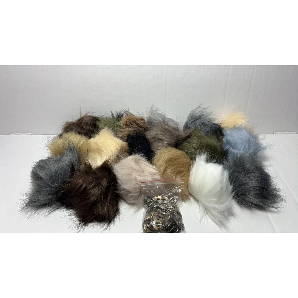 Lot of Faux Fur Pom Poms with Snap Buttons